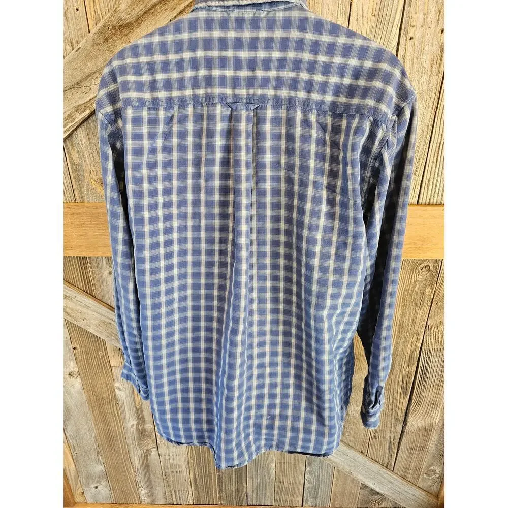 The North Face size L large blue plaid long sleeve performance button up casual^